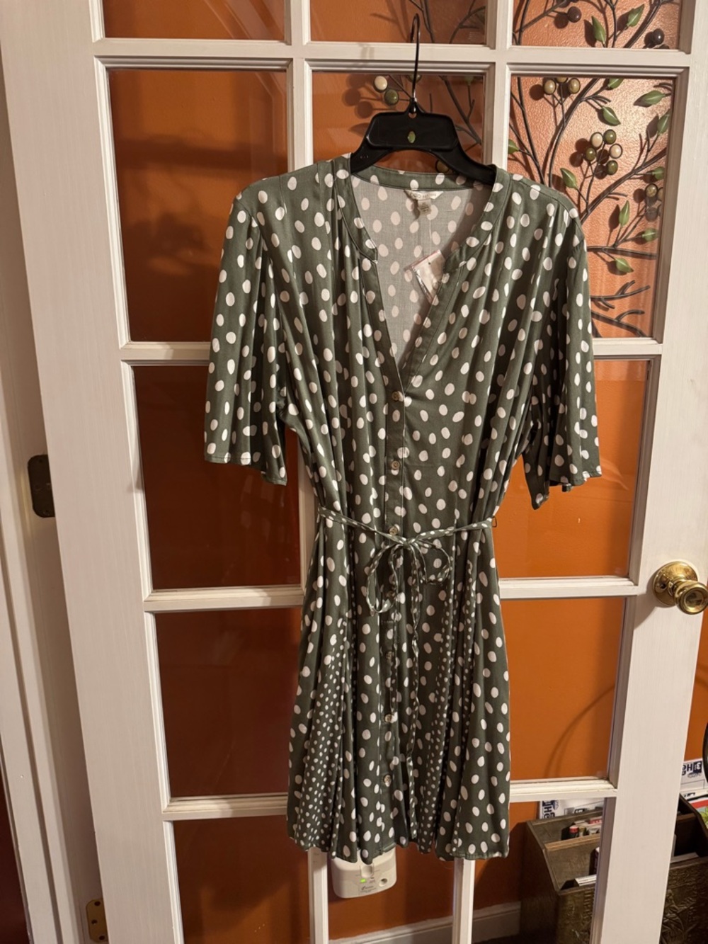 Cato Olive Green & White Polka Dot Wrap Mini Dress